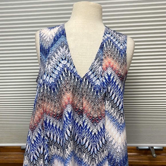 BCBGMaxazria Blue Printed Multi Zig Zag Ombre Asymmetrical High Low Dress - Picture 4 of 11